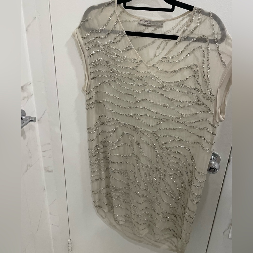 All Saints Hand Embellished Cream Dress